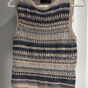 Zara Blue and Cream Patterned Tank Top